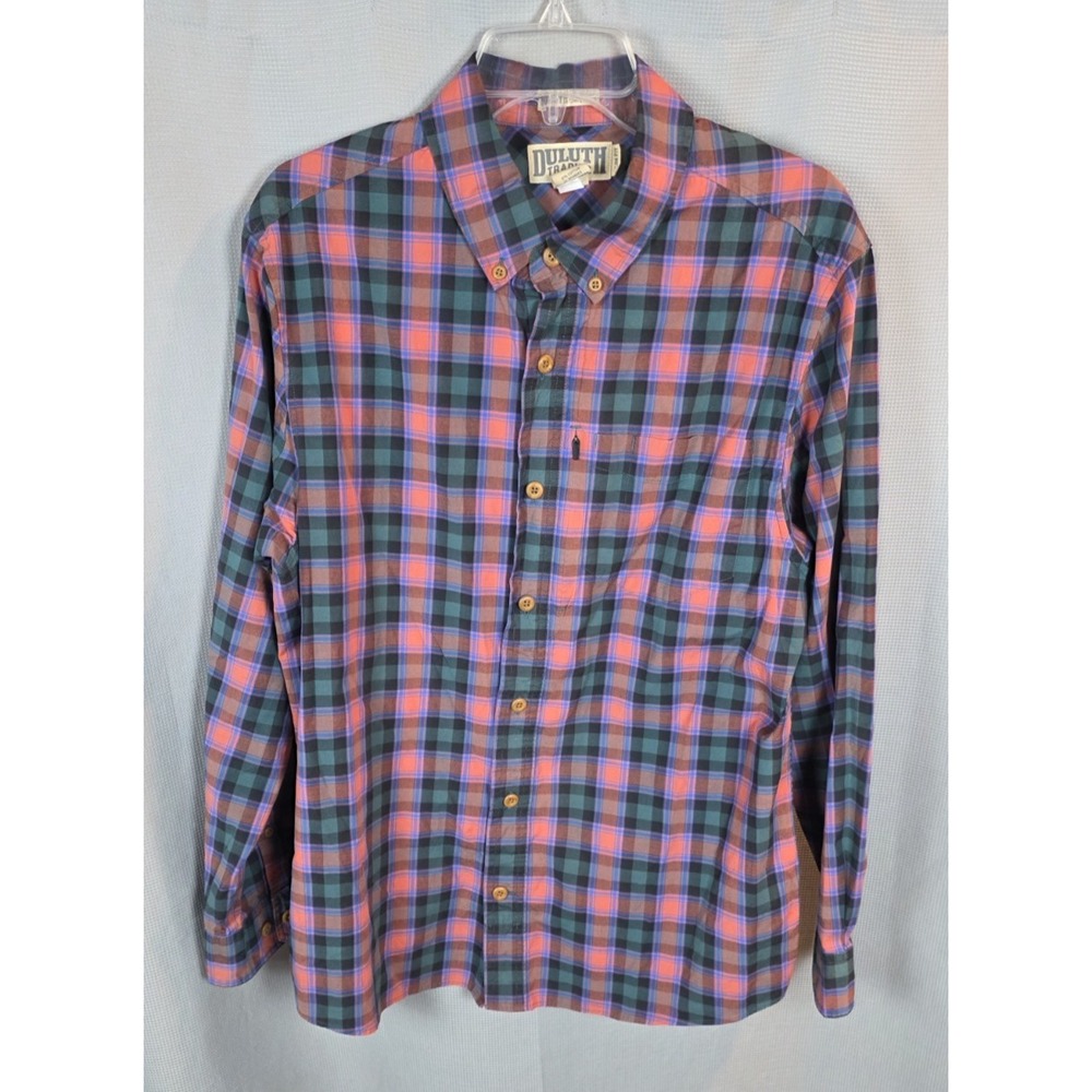 Duluth Trading Co Men's L Plaid DuluthFlex Beergarden Slim Fit Long Sleeve Shirt